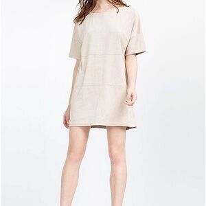 Zara Basic Collection Beige Faux Suede Pullover Tunic Dress Size M